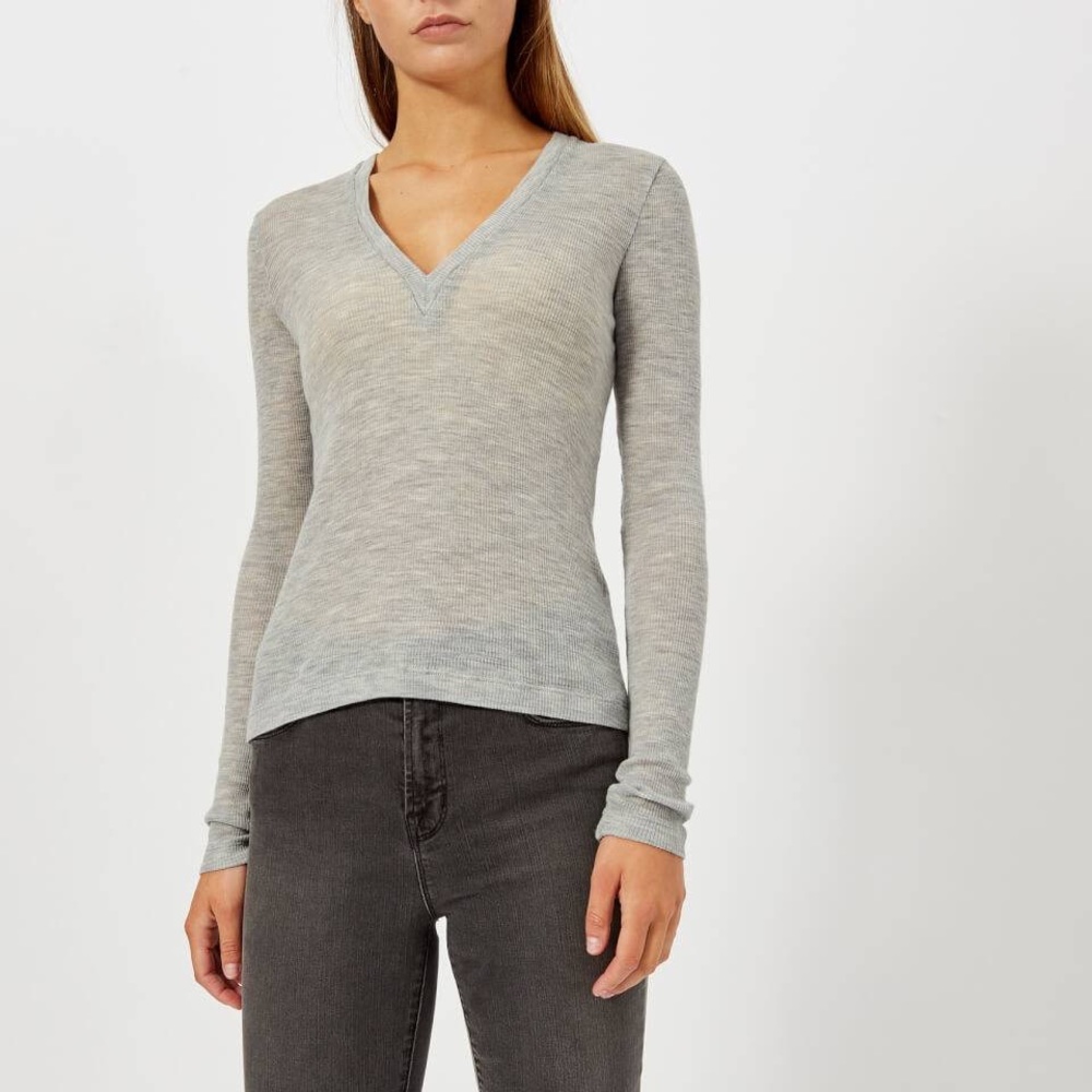 Alexander Wang Women's Sheer Wooly Rib Deep V-Neck Long Sleeve Top
